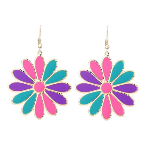 Brass Blumen Ohrringe Emaille golden pink grün lila Ohrhänger 4,5 cm - chic - net.de