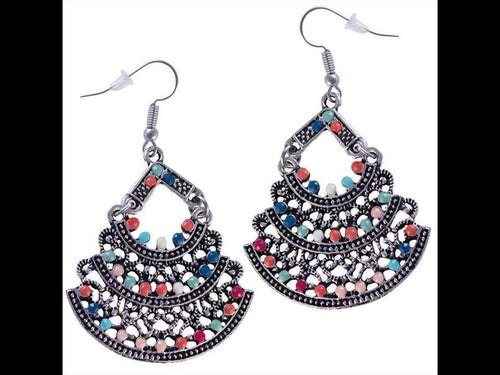 Brass bunt silbern Ohrringe zweiteilig Tannenbaum Steine bunt facettiert - chic - net.de