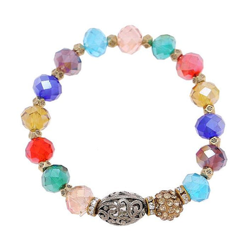 Brass Glitzerkugel Armband golden Kristalle bunt Ornament silber verstellbar - chic - net.de