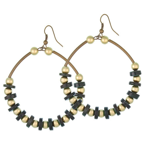 Brass gold grüne Perlen Kokosholz Ohrhänger nickelfrei Schmuck Damenohrringe - chic - net.de