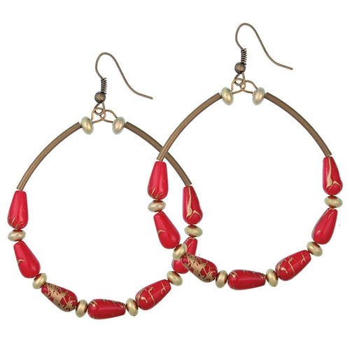 Brass gold rot Perlen länglich Ohrringe Kupfer Ohrhänger nickelfrei Damenschmuck - chic - net.de