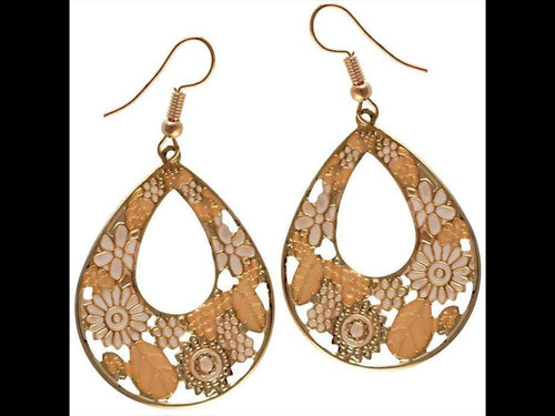 Brass golden altroa weiß Ohrringe Emaille Tropfen Creolen Blumen 4 cm - chic - net.de