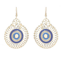 Load image into Gallery viewer, Brass golden blaue Ohrringe Emaille filigran Tropfen Rad Ohrhänger 5 cm - chic - net.de
