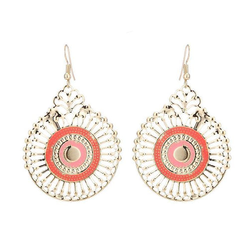 Brass golden koralle rosa Ohrringe Emaille filigran Tropfen Rad Ohrhänger 5 cm - chic - net.de