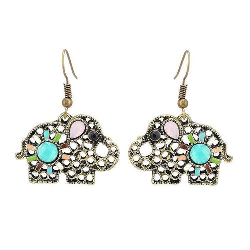 Brass golden Kreise Elefant Stein Ohrringe facettiert rosa türkis Sonne Emaille antik - chic - net.de