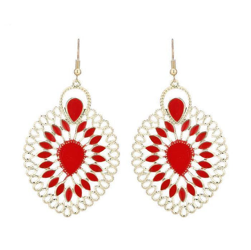 Brass golden rote Ohrringe Emaille filigran Tropfen umgedreht Seile 6 cm - chic - net.de