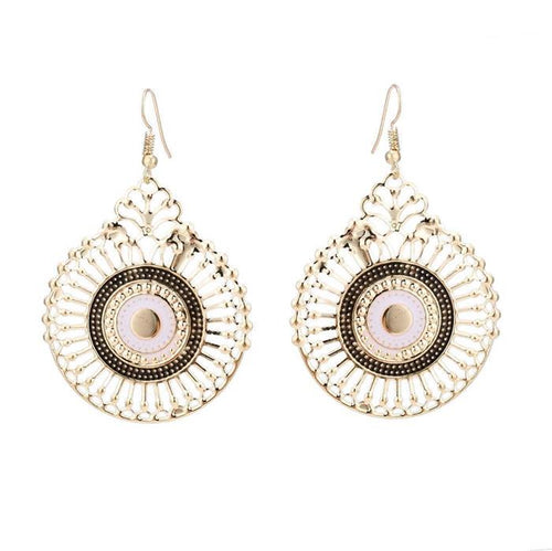 Brass golden schwarz weiß Ohrringe Emaille filigran Tropfen Rad Ohrhänger 5 cm - chic - net.de