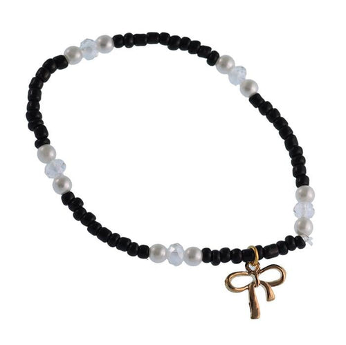 Brass golden schwarz weiß Perlen Kristalle Schleife Charm Armband verstellbar - chic - net.de