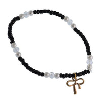Load image into Gallery viewer, Brass golden schwarz weiß Perlen Kristalle Schleife Charm Armband verstellbar - chic - net.de
