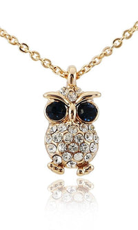 Load image into Gallery viewer, Brass Kette Eule nickelfrei Glaskristalle dunkelblau weiß gold 38 - 41cm Karabiner - chic - net.de
