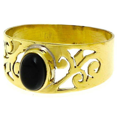 Brass Messing Ringe Onyx schwarz oval Spiralen Stanzmuster 9 mm antik golden nickelfrei Tribal - chic - net.de