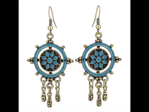 Brass Ohrringe antik golden Kreise Kugeln türkis Anhänger - chic - net.de
