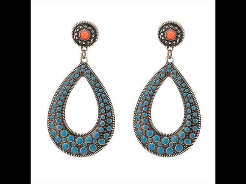 Brass Ohrringe antik golden Tropfen Kreis Stein orange blau - chic - net.de