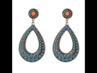 Load image into Gallery viewer, Brass Ohrringe antik golden Tropfen Kreis Stein orange blau - chic - net.de
