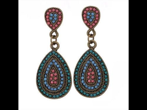 Brass Ohrringe antik golden Tropfen Kugeln pink blau türkis - chic - net.de