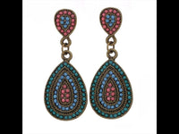 Load image into Gallery viewer, Brass Ohrringe antik golden Tropfen Kugeln pink blau türkis - chic - net.de
