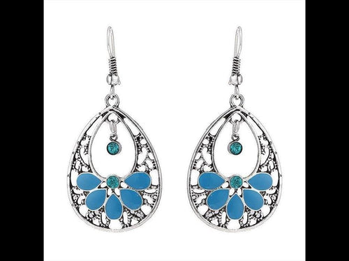 Brass Ohrringe antik silberfarben Tropfen Schnörkel türkis blau Kreise - chic - net.de