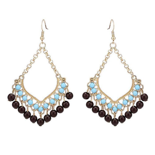 Brass Ohrringe golden glänzend halbes Herz Steine hellblau schwarz - chic - net.de