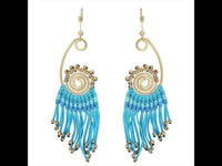 Cargar imagen en el visor de la galería, Brass Ohrringe goldfarben ethno Boho lange Fäden Spirale blau Bügelverschluss - chic - net.de
