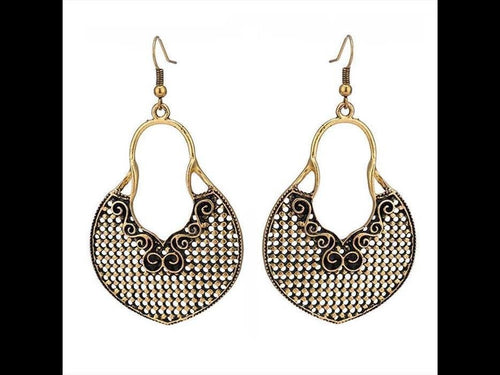 Brass Ohrringe goldfarben oxidiert groß rund schnörkel Quadrat - chic - net.de