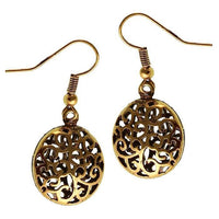 Cargar imagen en el visor de la galería, Brass Ohrringe goldfarben rund Schnörkel oxidiert - chic - net.de
