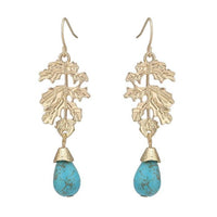 Load image into Gallery viewer, Brass Ohrringe kleine Blätter golden Türkisfarbener Stein Anhänger - chic - net.de
