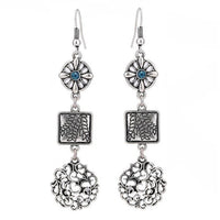 Load image into Gallery viewer, Brass Ohrringe silberfarben antik Kreis Quadrat Schnärkel Anhänger Stein türkis - chic - net.de
