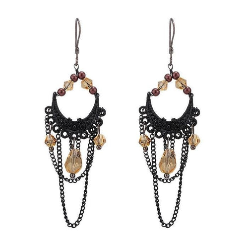 Brass Ohrringe silberfarben braune Steine schwarzer Anhänger Ketten - chic - net.de