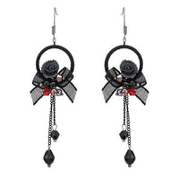 Cargar imagen en el visor de la galería, Brass Ohrringe silberfarben Kreis Stoff schwarz Blume Perlen Anhänger - chic - net.de
