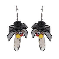 Cargar imagen en el visor de la galería, Brass Ohrringe silberfarben Schleife Blume schwarz großer Stein facettiert - chic - net.de
