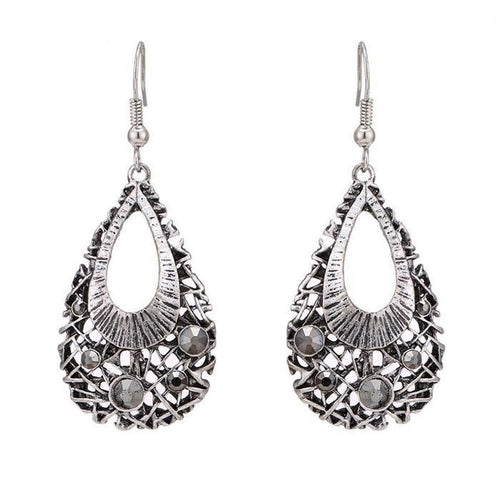 Brass Ohrringe silberfarben Tropfen Steine grau Geflecht - chic - net.de