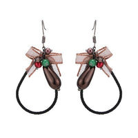 Cargar imagen en el visor de la galería, Brass Ohrringe silberfarben Tropfen Stoff schwarz Schleife braun Perlen Kugeln - chic - net.de
