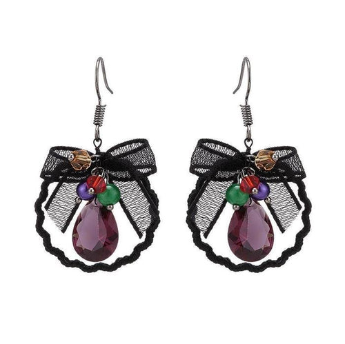 Brass Ohrringe silberfarben welliger Kreis Stoff schwarz bunte Steine - chic - net.de