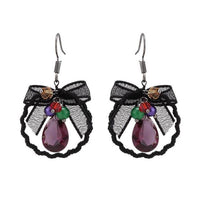 Cargar imagen en el visor de la galería, Brass Ohrringe silberfarben welliger Kreis Stoff schwarz bunte Steine - chic - net.de
