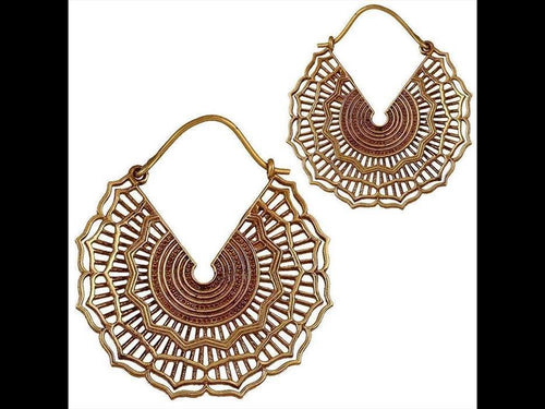 Brass Ohrringe Tribal Rillen Kreise Blume antik golden Messing - chic - net.de