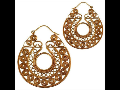 Brass Ohrringe Tribal Spiralen Kreise in Tropfen antik golden Messing - chic - net.de