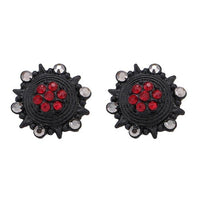 Load image into Gallery viewer, Brass Ohrstecker antik schwarz Blume Abstrakt rote Steine - chic - net.de
