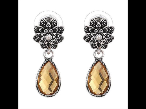 Brass Ohrstecker antik silberfarben Blume Stein Anhänger braun orange - chic - net.de