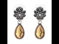 Load image into Gallery viewer, Brass Ohrstecker antik silberfarben Blume Stein Anhänger braun orange - chic - net.de
