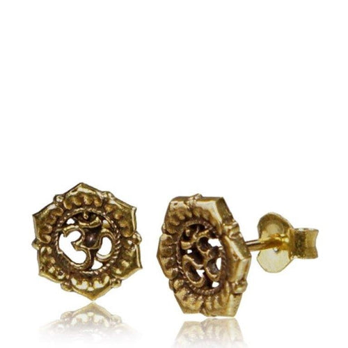 Brass Ohrstecker OM Zeichen Blumenrand Seil 10 mm antik golden - chic - net.de