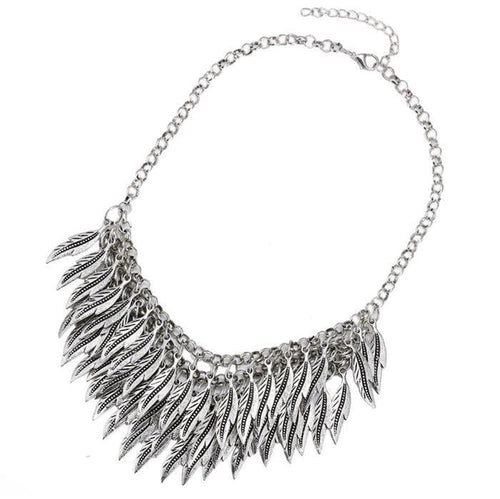 Brass Schmuckset silberfarben Kette Federn Ohrringe verstellbar - chic - net.de