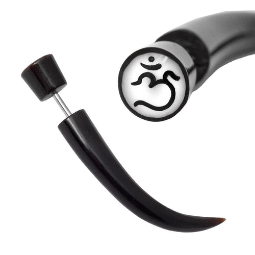 Buffalo Horn Fake Piercing leicht gebogen Spike schwarz weiß Om Ohrhänger Ohrstecker Ohrring - chic - net.de