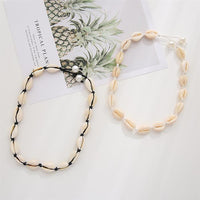 Load image into Gallery viewer, Choker Halskette Cowrie Kauri Muschel schwarz weiß - chic - net.de
