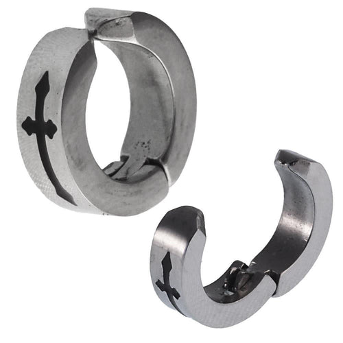 Edelstahl Creolen Helix silberfarben ohne Stab Kreuz schwarz Klippverschluss - chic - net.de