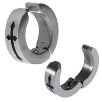 Load image into Gallery viewer, Edelstahl Creolen Helix silberfarben ohne Stab Kreuz schwarz Klippverschluss - chic - net.de
