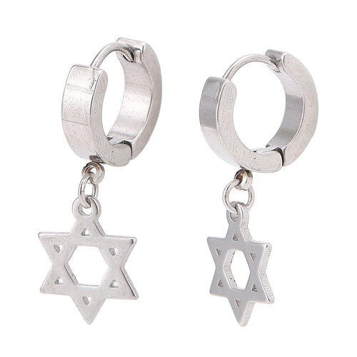 Edelstahl Creolen Ohrring silberfarben Anhänger Davidsstern Klippverschluss - chic - net.de