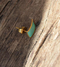 Load image into Gallery viewer, Edelstahl Rechteck Ohrstecker Emaille türkis gold gebogen - chic - net.de
