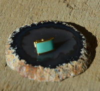 Load image into Gallery viewer, Edelstahl Rechteck Ohrstecker Emaille türkis gold gebogen - chic - net.de
