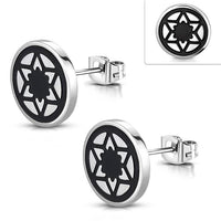 Load image into Gallery viewer, Edelstahl Stern Blume Rund Ohrstecker schwarz silber - chic - net.de

