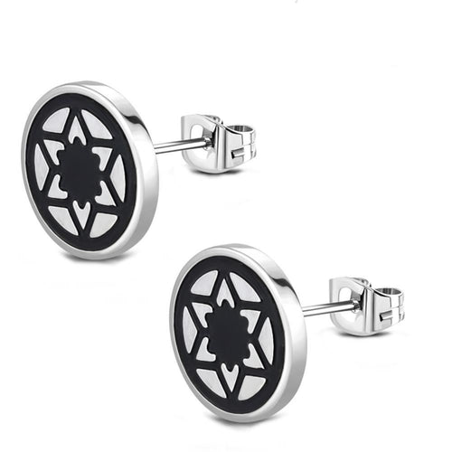 Edelstahl Stern Blume Rund Ohrstecker schwarz silber - chic - net.de